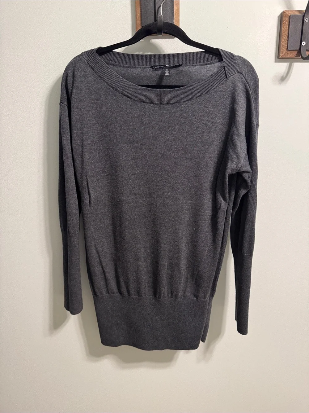 White House Black Market Charcoal Gray Lightweight Boatneck Sweater M